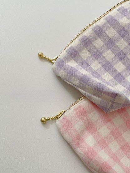 ESSENTIALS POCKETS — Light Pink & Light Purple Gingham Pouch - Made by Frey