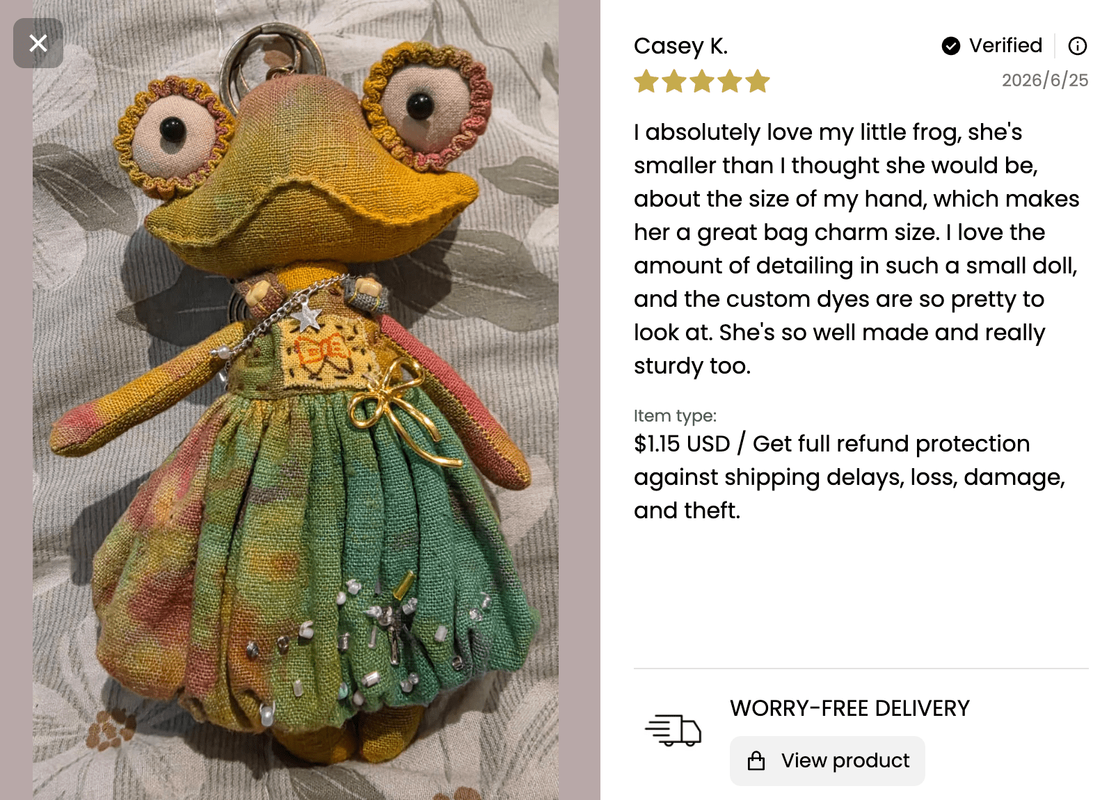 Frog Princess – Hand-Dyed Fabric Charm｜Made to Order - Made by Frey