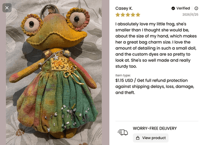 Frog Princess – Hand-Dyed Fabric Charm｜Made to Order - Made by Frey