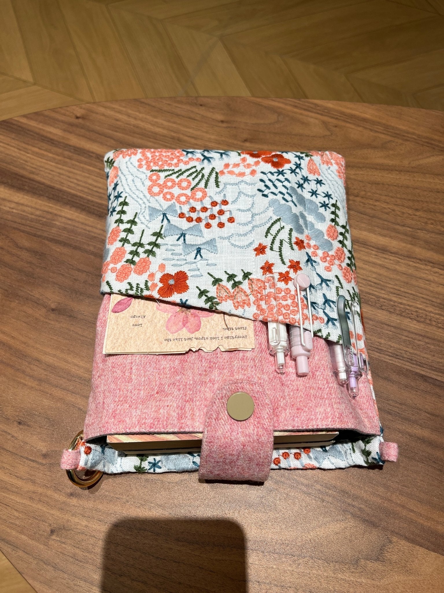 Functional Yet Lovely Gift Pink Embroidered Book Sleeve - Made by Frey