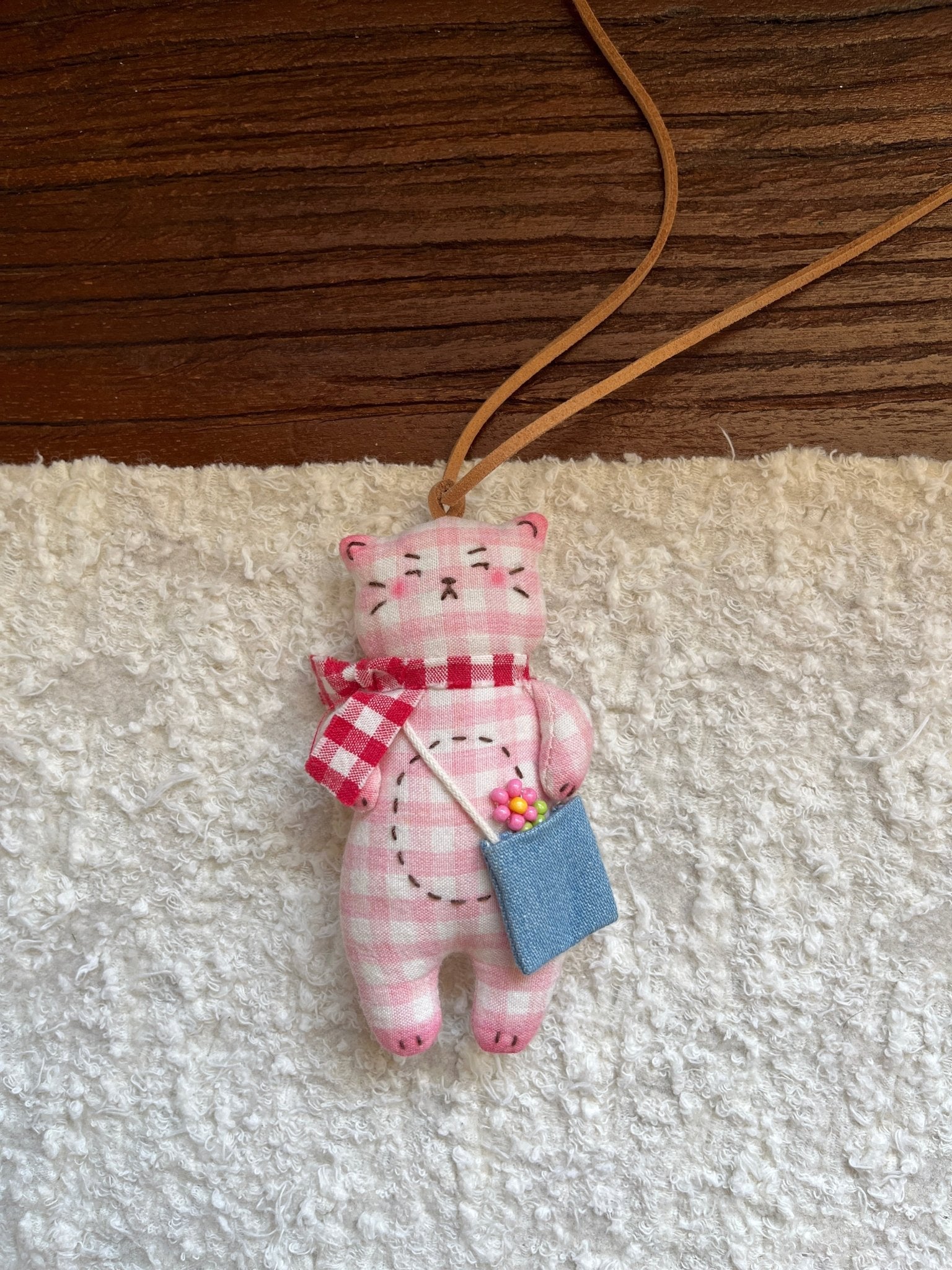 Hand - Embroidered Cat Keychain Bag Charm Necklace - Made by Frey