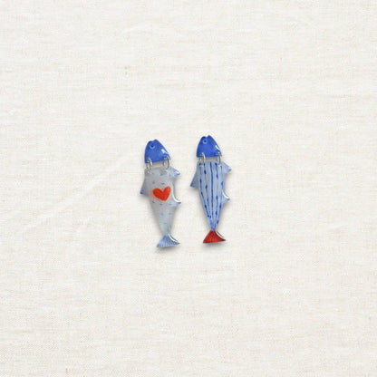Hand - Painted Ocean Fish Earrings - Made by Frey