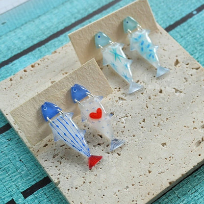 Hand - Painted Ocean Fish Earrings - Made by Frey