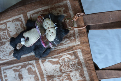 Handmade Black Tomcat Bag Charm – Rotating Head & Removable Collar - Made by Frey