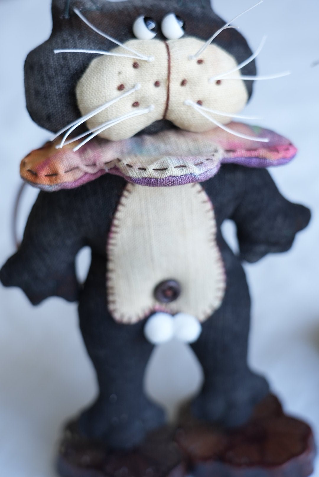 Handmade Black Tomcat Bag Charm – Rotating Head & Removable Collar - Made by Frey