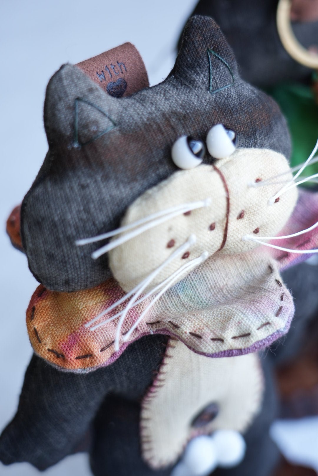 Handmade Black Tomcat Bag Charm – Rotating Head & Removable Collar - Made by Frey