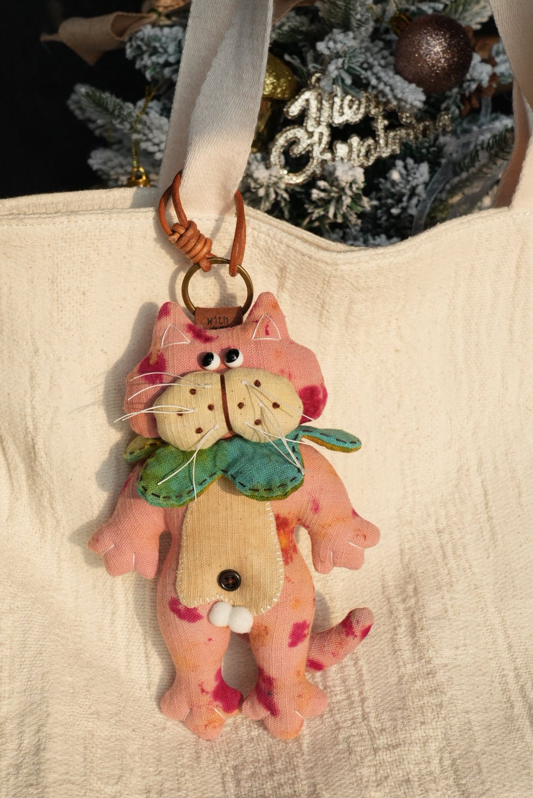 Handmade Black Tomcat Bag Charm – Rotating Head & Removable Collar - Made by Frey