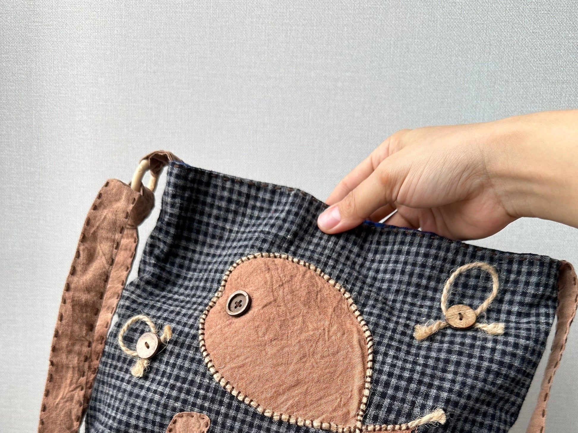 Handmade Crossbody Bag - Hand - Stitched Fish Design - Made by Frey
