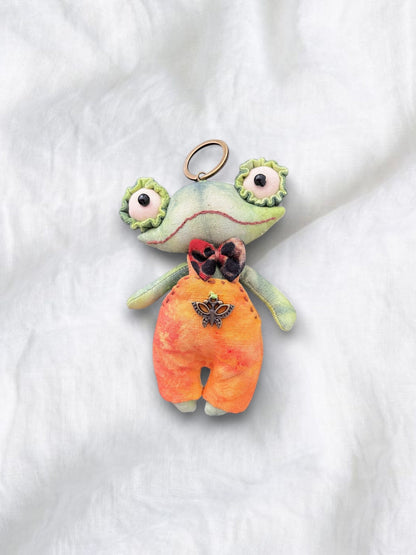 Handmade Frog Bag Charm Art Doll - Made by Frey