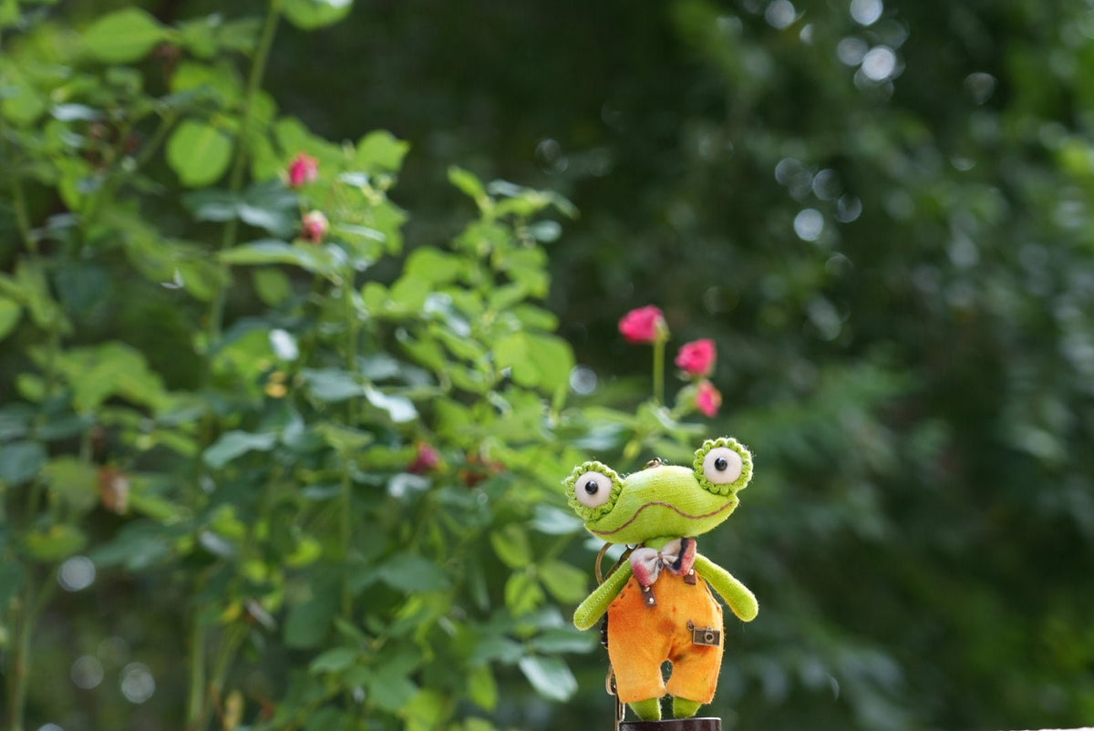 Handmade Frog Bag Charm Art Doll - Made by Frey