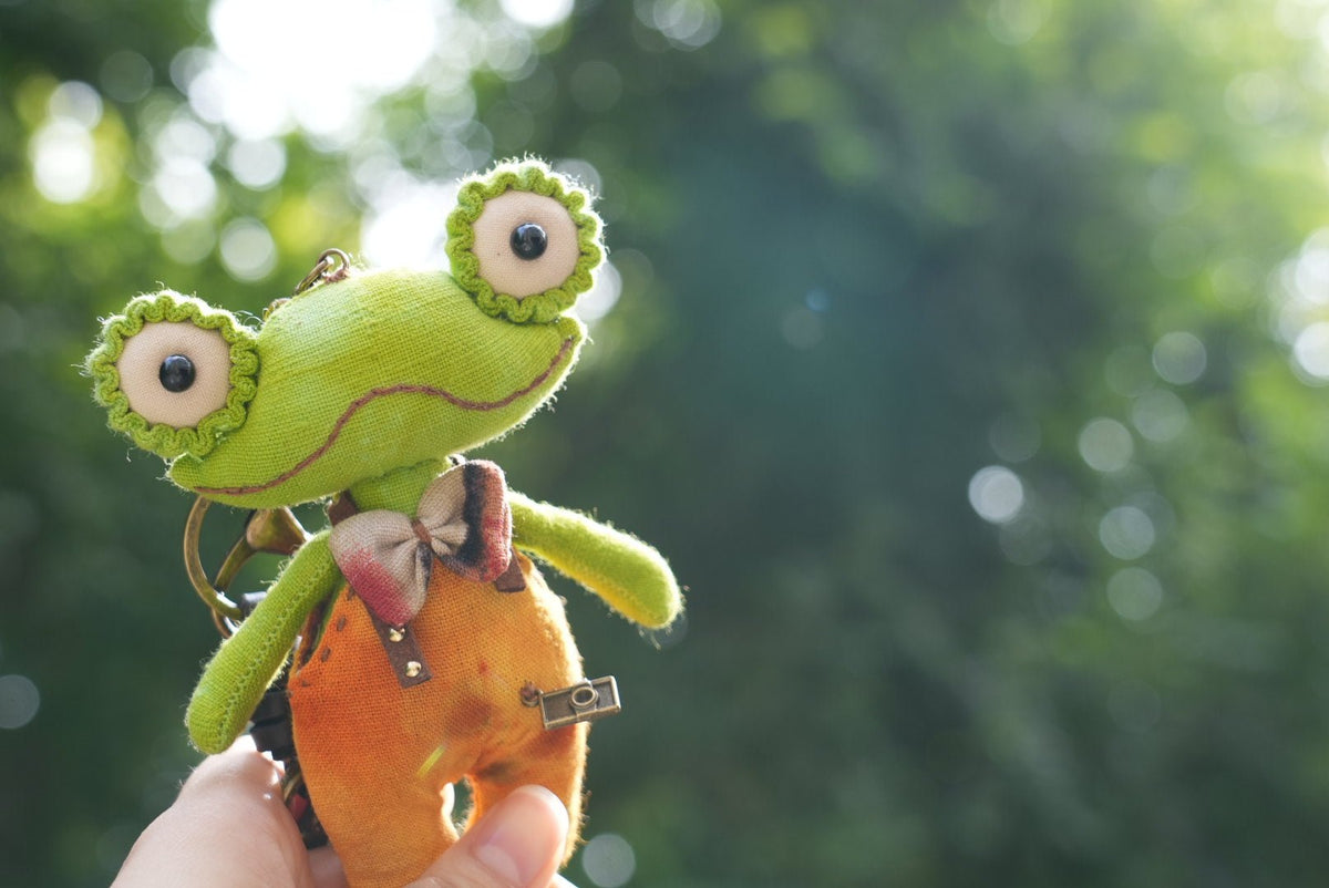 Handmade Frog Bag Charm Art Doll - Made by Frey