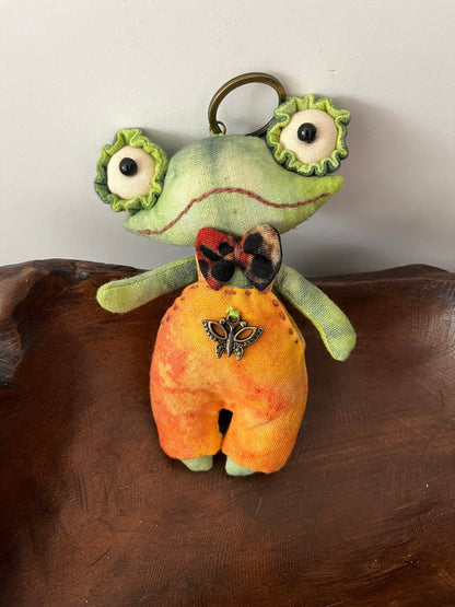 Handmade Frog Bag Charm Art Doll - Made by Frey