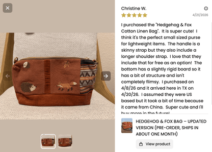 🦔 Hedgehog & 🦊 Fox Bag - Made by Frey