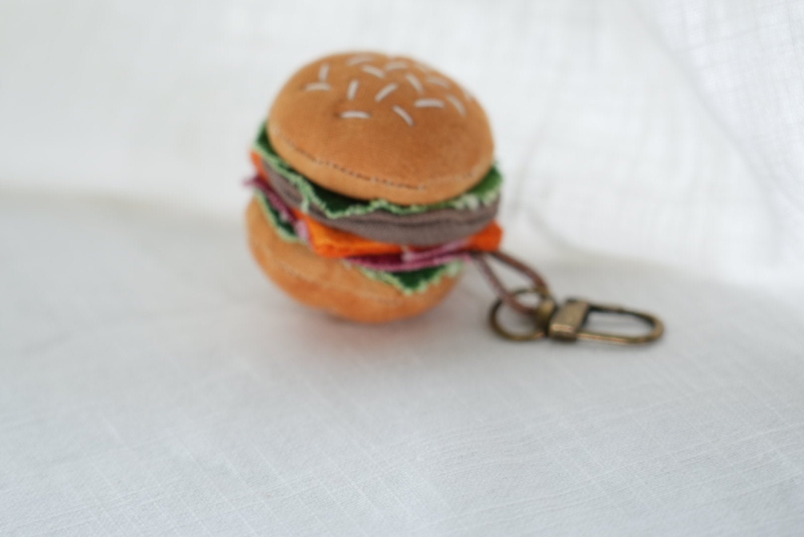 One-Bite Burger 🍔 Handmade Bag Charm - Made by Frey