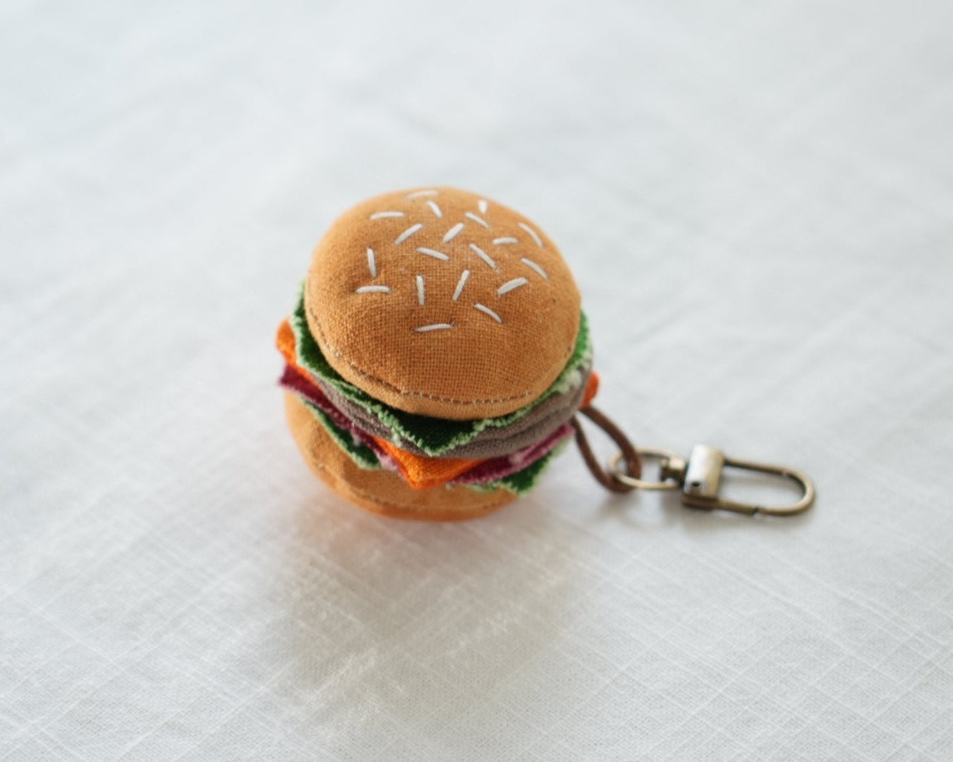 One-Bite Burger 🍔 Handmade Bag Charm - Made by Frey