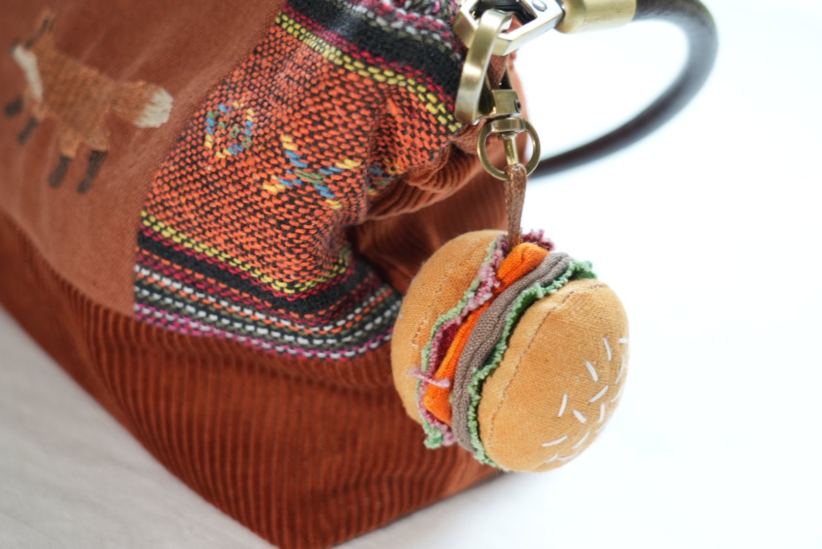 One-Bite Burger 🍔 Handmade Bag Charm - Made by Frey