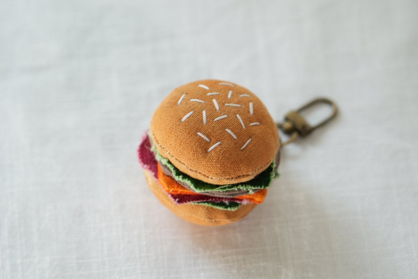 One-Bite Burger 🍔 Handmade Bag Charm - Made by Frey