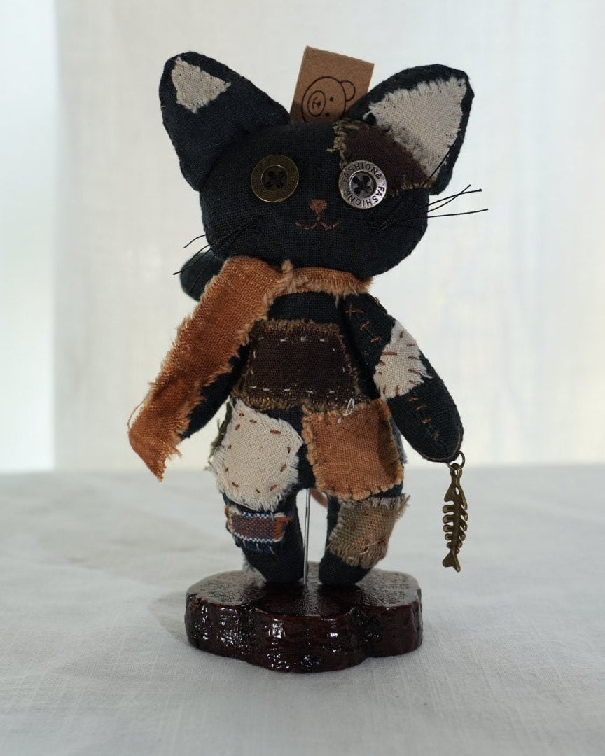 Patched Black Cat — Handmade Bag Charm - Made by Frey