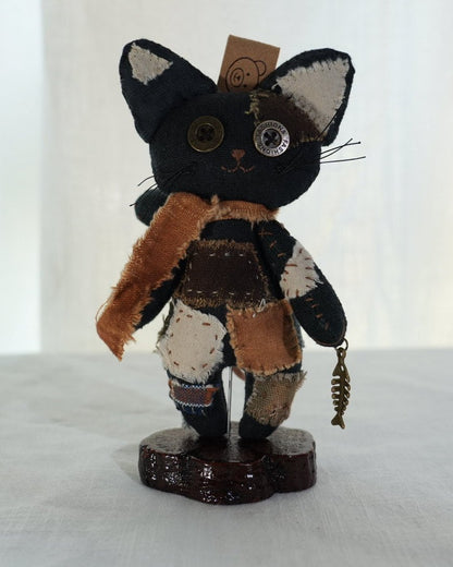 Patched Black Cat — Handmade Bag Charm - Made by Frey