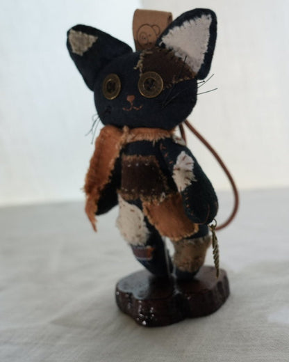 Patched Black Cat — Handmade Bag Charm - Made by Frey