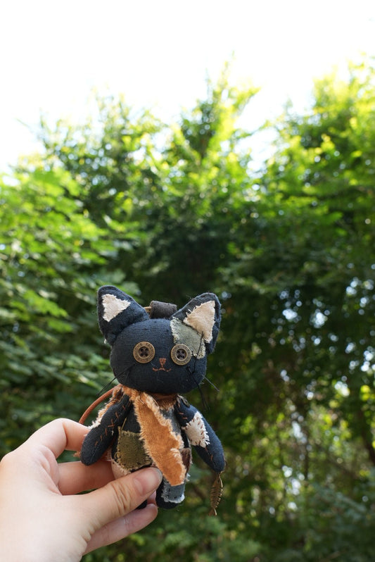 Patched Black Cat — Handmade Bag Charm - Made by Frey