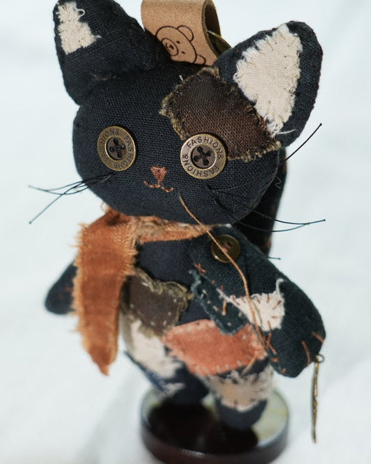 Patched Black Cat — Handmade Bag Charm - Made by Frey