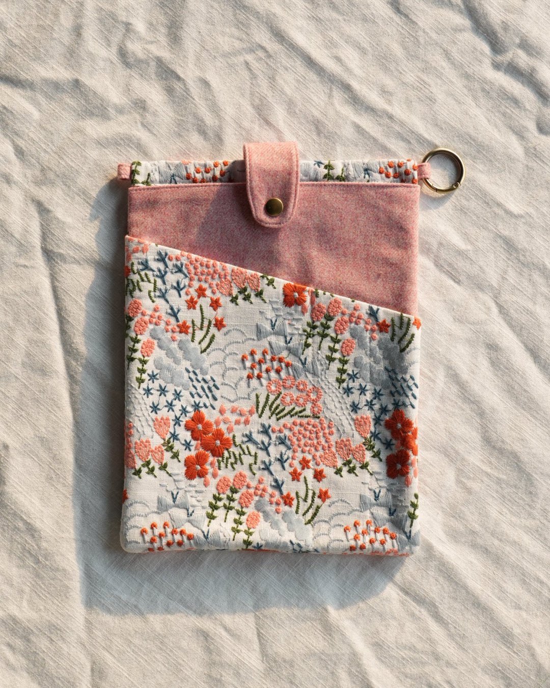 Pink Embroidered Book & Journal Sleeve (Charms Sold Separately) - Made by Frey