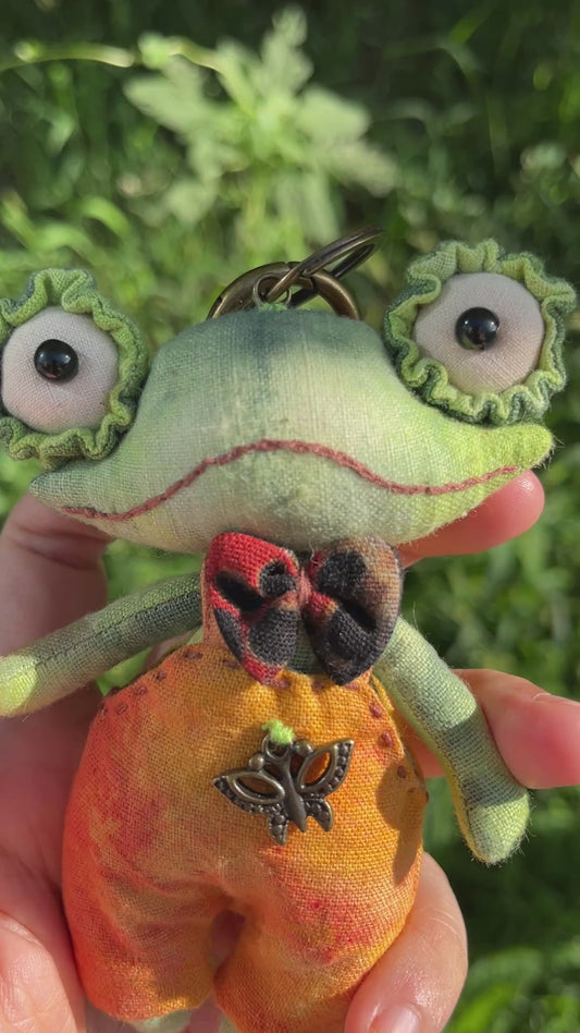 Handmade Frog Bag Charm Art Doll