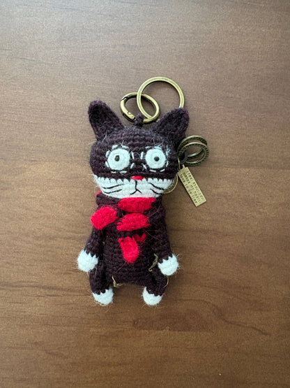 Slightly Unhinged Cat – Bag Charm/Keychain - Made by Frey