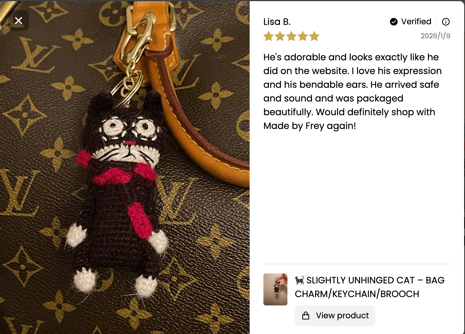 Slightly Unhinged Cat – Bag Charm/Keychain - Made by Frey