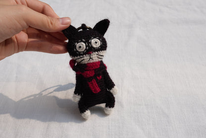 Slightly Unhinged Cat – Bag Charm/Keychain - Made by Frey