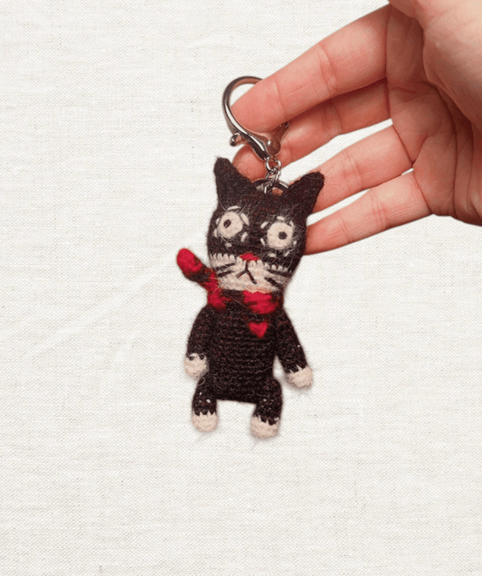 Slightly Unhinged Cat – Brooch or Keychain - Made by Frey