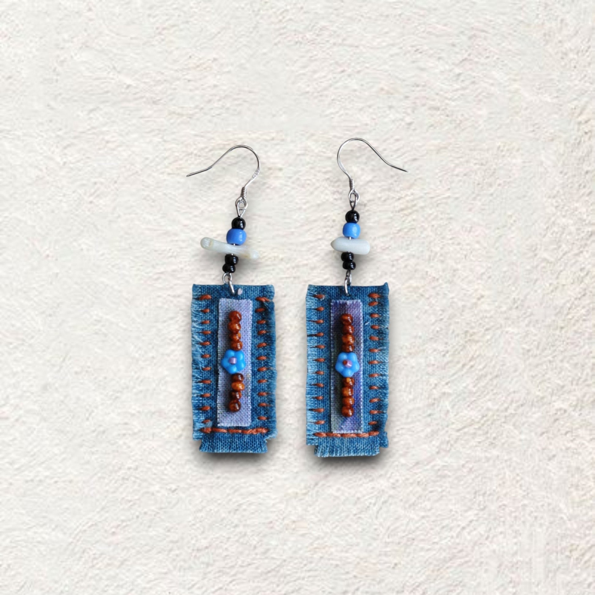 Vintage Ethnic Fabric Earrings - Made by Frey