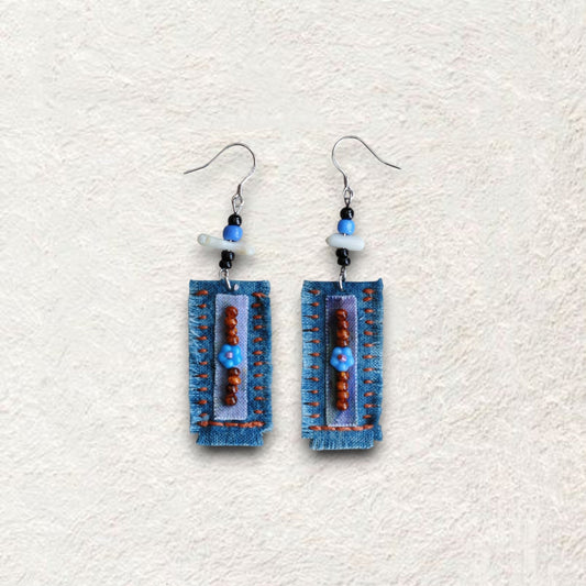 Vintage Ethnic Fabric Earrings - Made by Frey