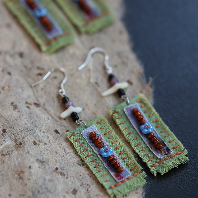 Vintage Ethnic Fabric Earrings - Made by Frey
