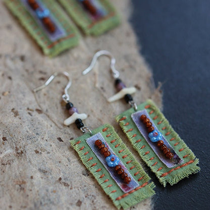 Vintage Ethnic Fabric Earrings - Made by Frey