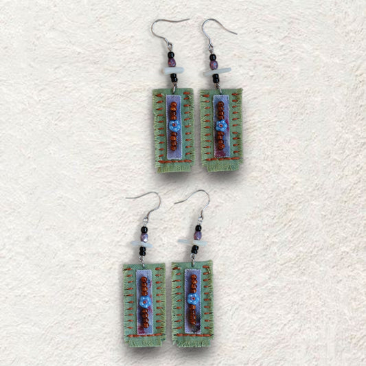 Vintage Ethnic Fabric Earrings - Made by Frey